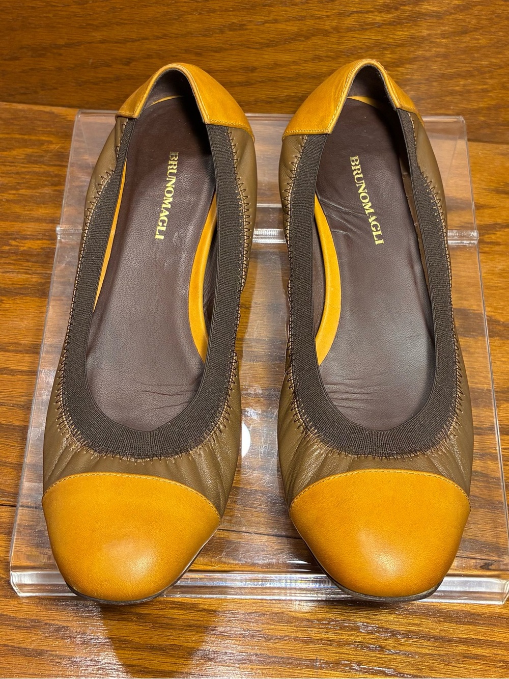 Bruno Magli ITALY MADE Cap Toe Ballet Flats Brown Mustard Leather EU 37.5 US 7